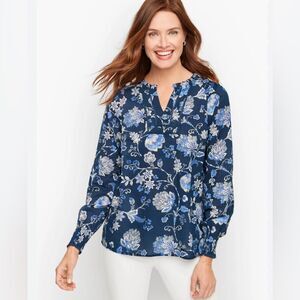 Talbots 100% cotton smocked shoulder peasant top size XLP